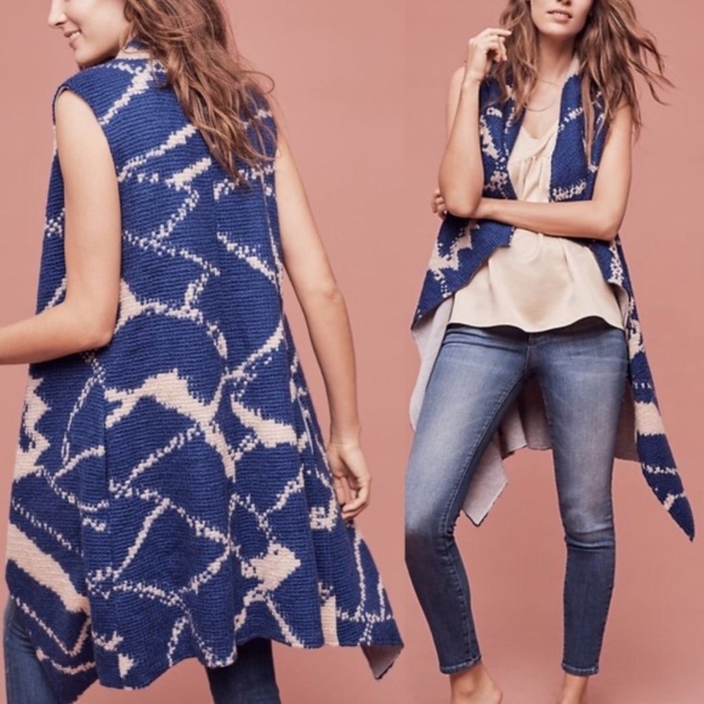 Anthropologie Tabitha Blue Sweater Duster Vest